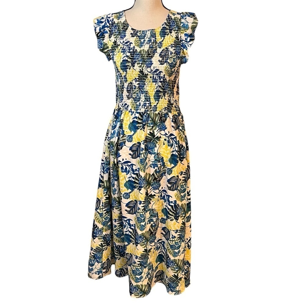 NWT Melloday Smocked Ruffle Cap Sleeve Maxi Dress Sz-S